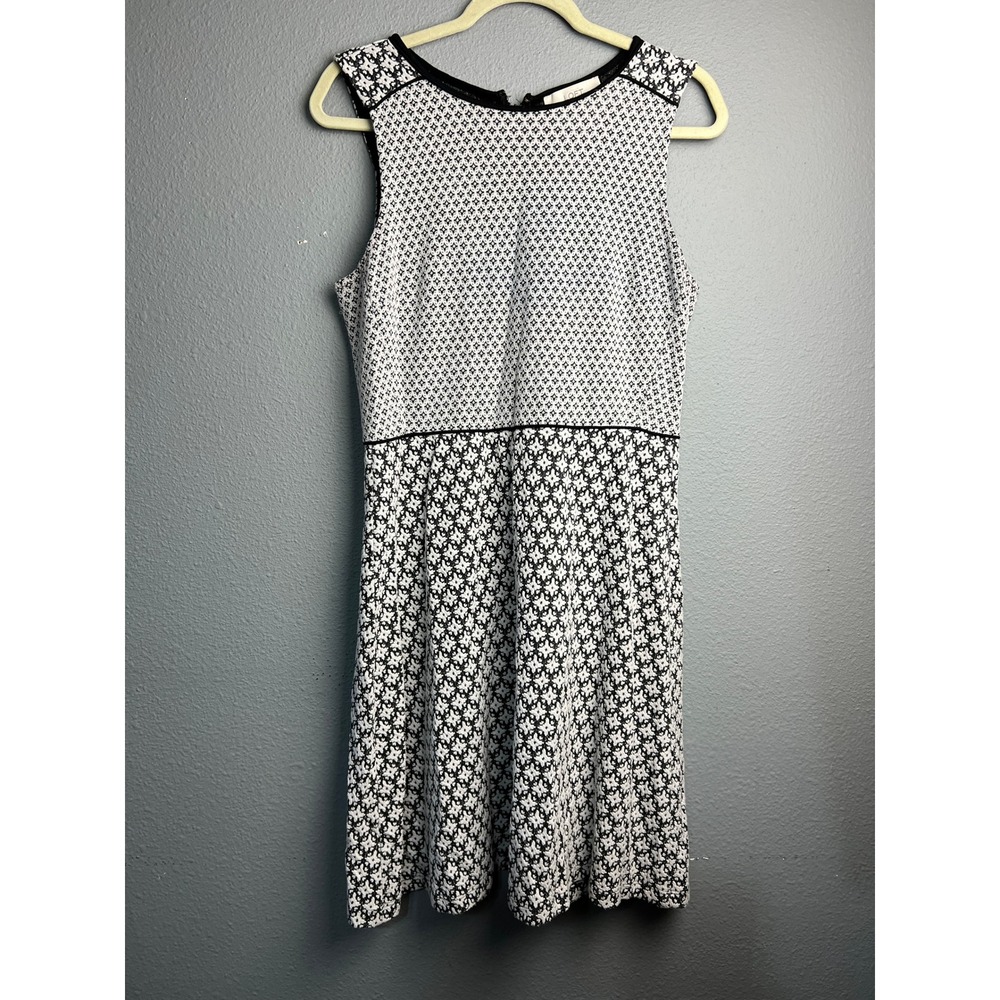 Loft Career Retro 70s Geometric Mixed Print Fit Flare Sleeveless Dress Sz 10